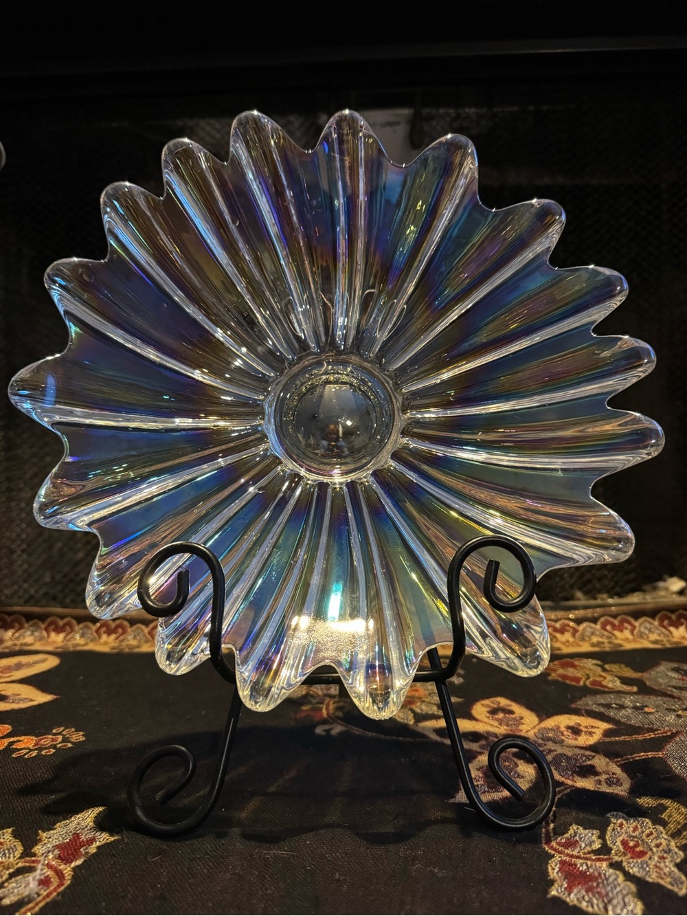 Vintage Federal Glass Celestial Starburst Iridescent Carnival Glass Bowl 11”